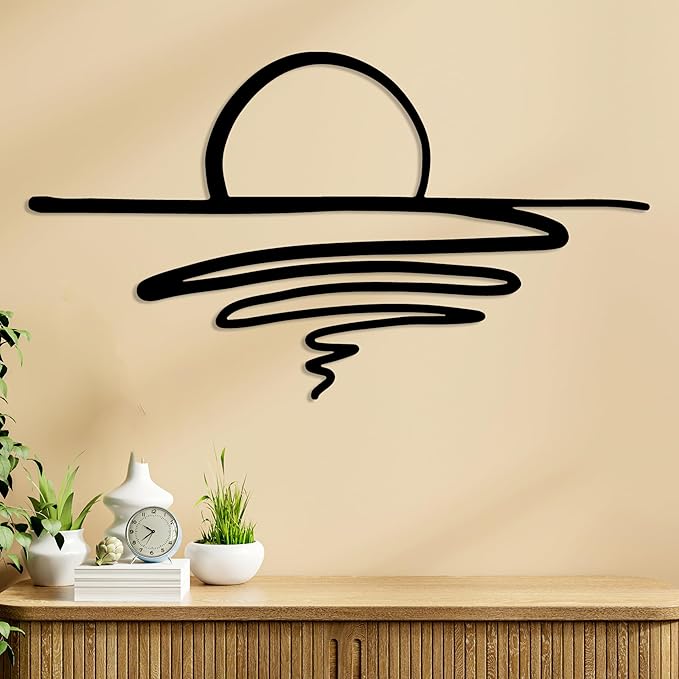 Sunrise Metal Wall Art, Sunset Metal Wall Decor for Living Room, Sunshine Line Art Home Decor Outdoor Indoor, Sun Design Modern Artwork for Walls, Abstract Sunset Wall Decor, Housewarming Gifts