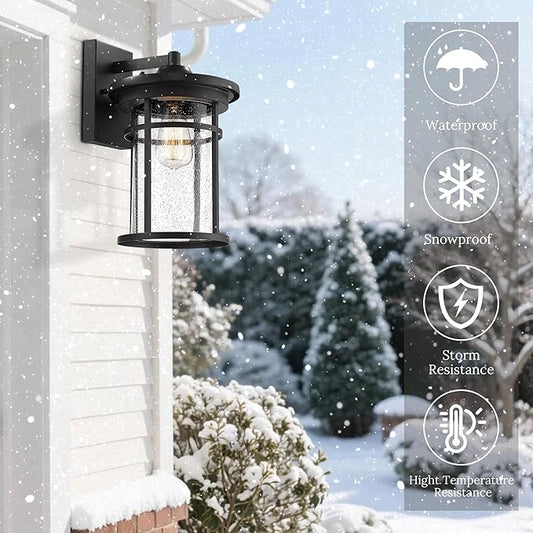 Casia Outdoor Wall Lights, Anti-Rust Outdoor Wall Sconces, Traditional Exterior Lantern, Outside Mounted Lights, Exterior Lighting Fixture for Patio, Porch, Garden,Balcony (Black, 14.17" H)