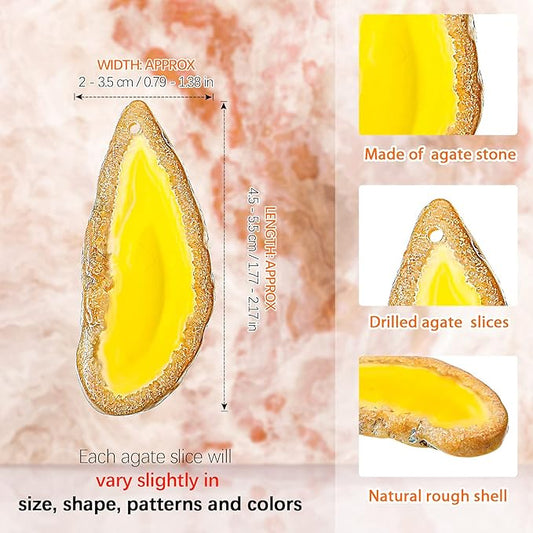 Hicarer 24 Pieces Polished Agate Slices, Drilled Agate Geode Pendants in Various Sizes and Colors Irregular Ornament Geode Stones Rock for Home Room DIY Jewelry Table Decorations
