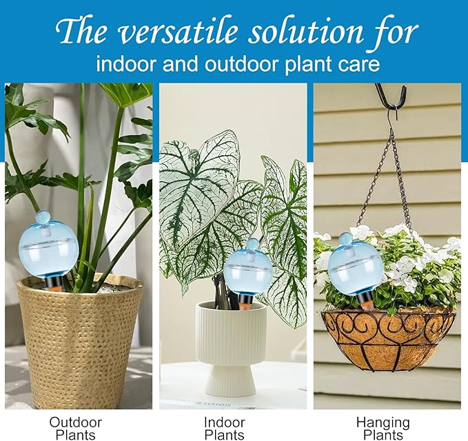 2 Pack Self Watering Globes 17oz Large Plant Watering Globes Top Fill, Self Water Planter Insert Indoor/Outdoor Plastic Water Bulbs Slow Release Terracotta for Plants, Blue