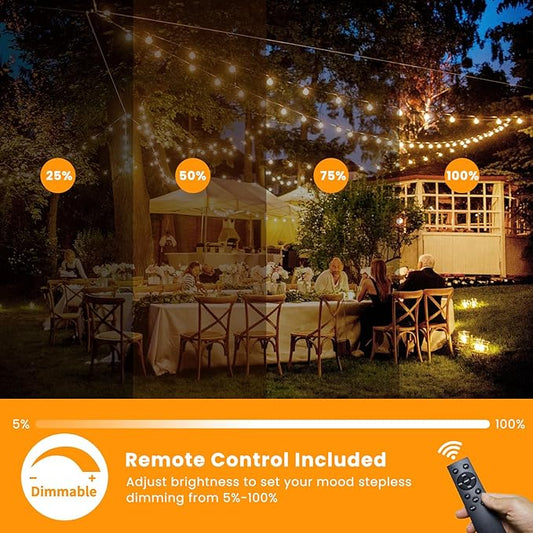 100FT Solar String Lights Outdoor Waterproof, Solar Patio Lights with Remote Control & 30+2 Dimmable ST38 Edison Bulbs Shatterproof,Solar Powered String Lights for Outside Garden Backyard