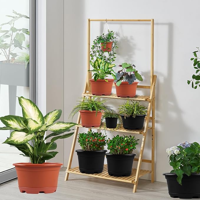 Outdoor Flower Pots 5 Packs 13 inch pots for Plants Modern Decorative Garden Pot with Saucer, Lightweight Large Resin Planters for Indoor Plants,Decorative Resin Plant pots