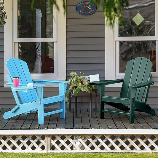 Adirondack Chair Set of 2, HDPE Folding Adirondack Chair with Multifunctional Cup Holder, Weather Resistant Fire Pit Chair for porches, patios, patios, poolsides, Decks.