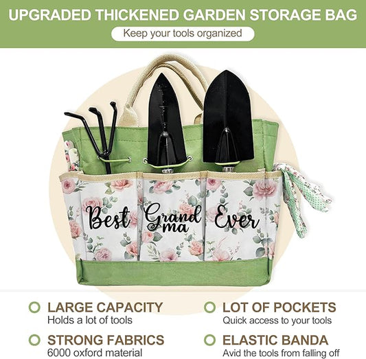 Gifts for Grandma, Grandma Birthday Gifts from Grandkids Garden Kit Floral Gardening Tools and Durable Garden Tools Organizer Tote, Ideal Gardening Gift for Women