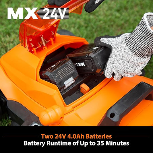 LawnMaster Lawn Mower, Brushless Cordless Lawn Mower 48V MAX 15-inch with 2X24V MAX 4.0Ah Battery and a Dual Charger-CLMF4815E