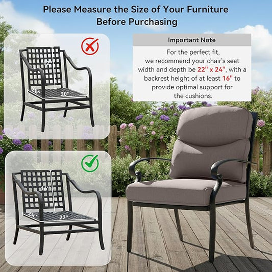 Outdoor Chair Cushions for Patio Furniture - 1 Pack Outside High Back Comfortable Thickened Pillow 22x24 with Zipper Cover for Wicker Rocking Swivel Chairs Loveseat Sofa – Grey/Crescent