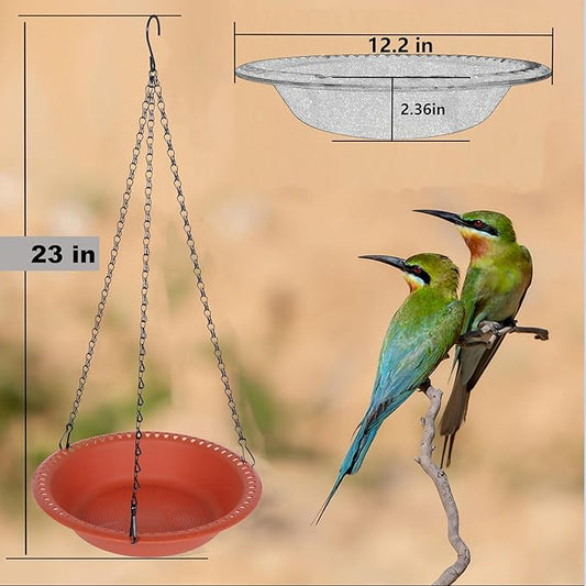 Hanging Bird Feeder Tray 12 inch with Drainage Holes Fit Most Seed, Bird-Feeder Hanging for Garden Yard Outside, Terracotta