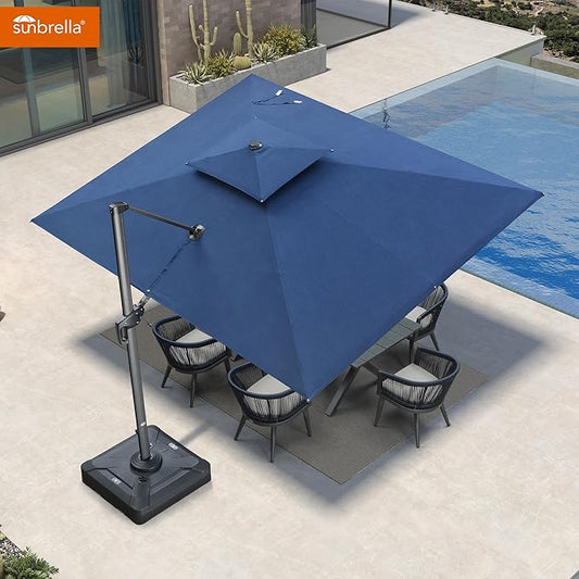 PURPLE LEAF Cantilever Umbrella with Base Included 9' X 12' Outdoor Double Top Large Rectangle Umbrella Heavy Duty 360° Rotation Offset Patio Umbrella for Garden Deck Pool Backyard Spectrum Indigo
