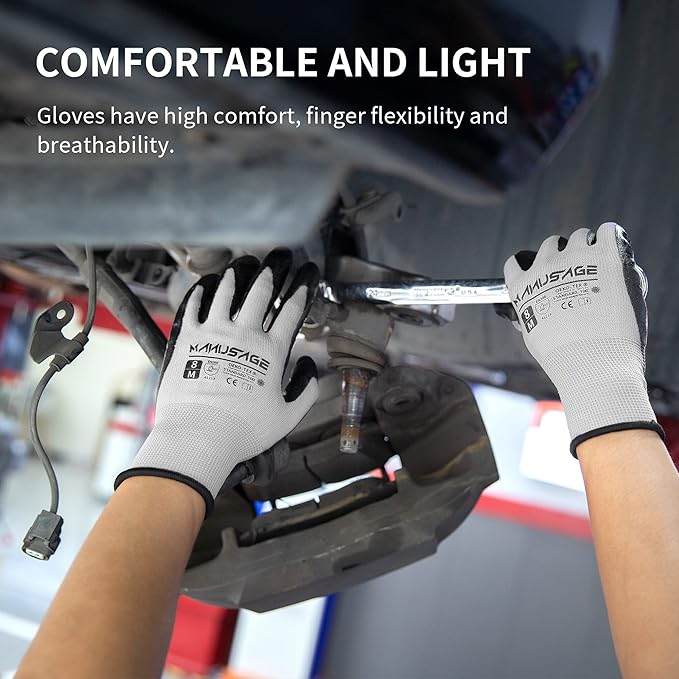 Safety Work Gloves, Nitrile Work Gloves For Men and Women, Work Gloves With Touchscreen Fingers, Work Gloves men, Men's work gloves with grip,mechanics gloves (Size-L, Grey, 6 Pairs)