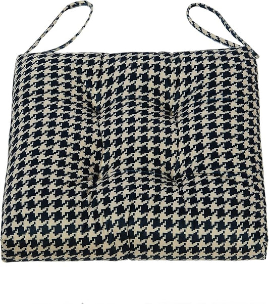 2-Pack Outdoor/Indoor Wicker Patio Seat Cushion Pad with Ties - Dining Chair Cushion, 17" x 17" (Blue Houndstooth)