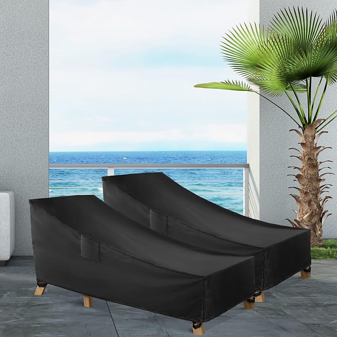 WLEAFJ Chaise Lounge Covers Outdoor Patio Lounge Chair Covers, Heavy Duty Waterproof, Black Durable Patio Furniture - 86L x 34W x 32H inch - 2 Pack