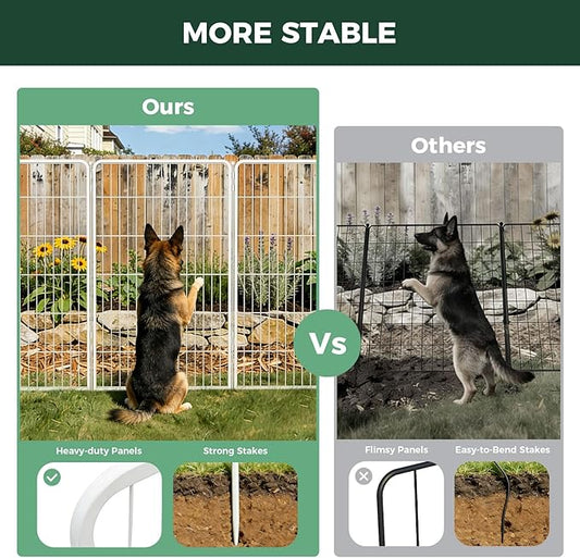 FXW Garden Fence Outdoor for the Yard – 45in(H) x 18.2ft(L) Heavy Duty Metal Animal Barrier for Dog, No Dig Decorative Dog Fence, 8 Panels, White