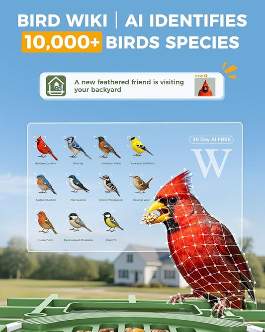 Bird Feeder with Camera, 10000 AI Smart Bird Feeders Solar Powered, 2.4G WiFi, 2K HD and Instant Alerts, Bird House Feeder for Outdoors, Ideal for Parents, Lovers(Green)