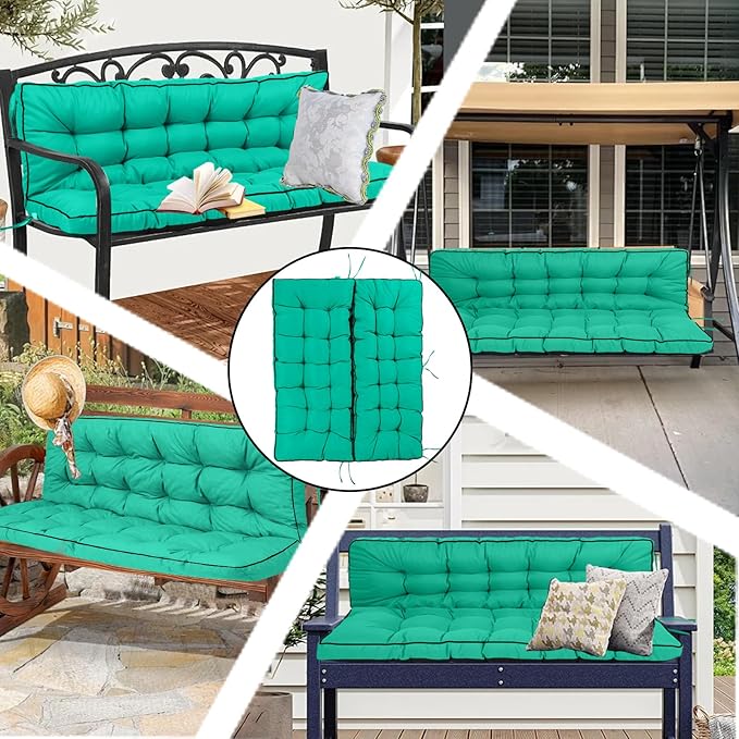 Porch Swing Cushion Three Seat, Waterproof Swing Cushions Replacement with Backrest, Outdoor Garden Furniture Patio 4" Thickened Cushions with Ties (Lake Blue, 40 x 63in)