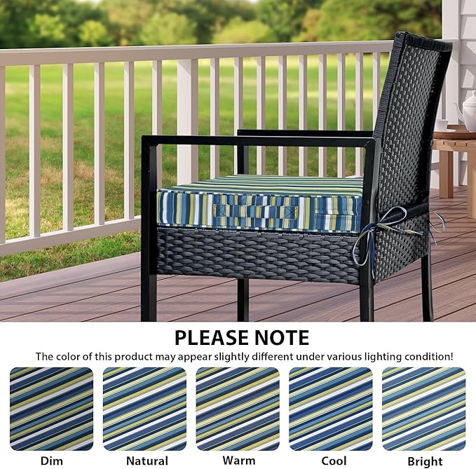 IPYNBAP Outdoor Chair Cushions Set of 4 -Waterproof Outdoor Seat Cushions for Patio Furniture, Patio Chair Cushion with Handle and Ties, Out Door Chair Pads,17x16x2-Square, Blue Stripe