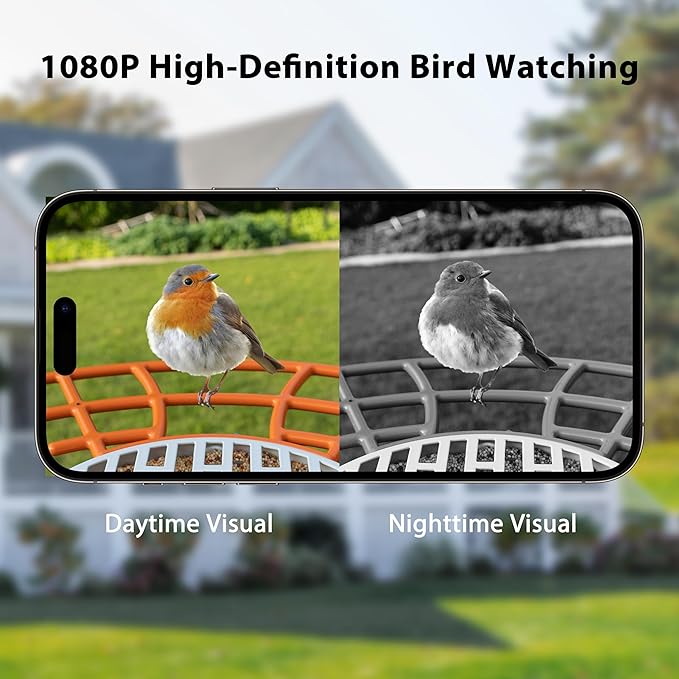 Birdkiss Smart Bird Feeder with Camera Solar, Auto Capture Bird Videos & Motion Detection, Birds Watching Camera Notify in Time, Metal Birds Feeder with Seed Guard, Ideal Present for Mom (Orange)