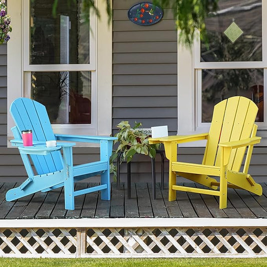 Adirondack Chair Set of 6, HDPE Folding Adirondack Chair with Multifunctional Cup Holder, Weather Resistant Fire Pit Chair for porches, patios, poolsides, Decks.