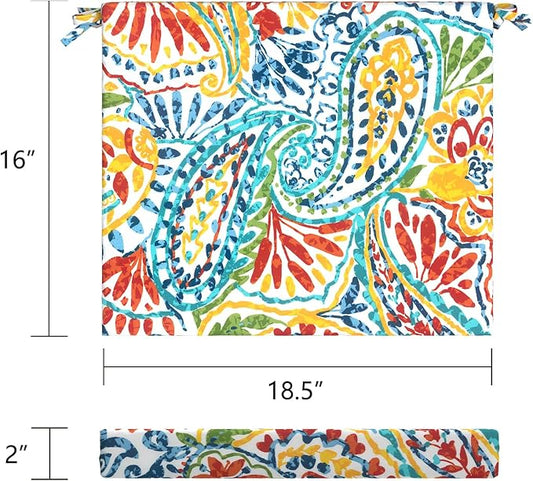 LVTXIII Outdoor Chair Cushions, Water Repellent Patio Furniture Cushions Outdoor Square Chair Pads with Ties for Dining Chairs and Garden Furniture Decoration, 18.5"x16"x2" Set of 4, Paisley Multi