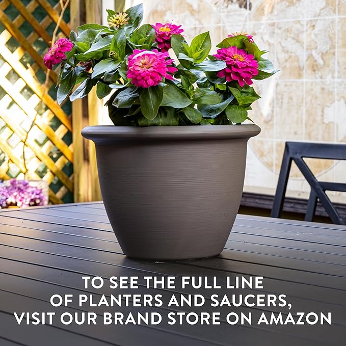 The HC Companies Sevilla Flower Planters - Durable Outdoor & Indoor Planter - Round Lightweight Self Watering Plant Pots for Herbs & More (9" Painted Black, Pack of 1)