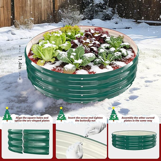 12 Inch Tall Heavy-Duty Round Steel Rised Garden Bed – Wave-Shaped Design Galvanized Metal Planter Box for Vegetables Flowers Succulent at Patio/Garden Outdoor (Green, 48" Diameter)
