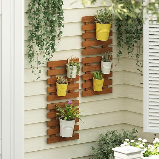 Furinno TIOMAN Outdoor Vertical Wall Planter, Set of 4 Wooden Hanging Planters, for Indoor, Outdoor Plants, Balcony, Patio, Natural