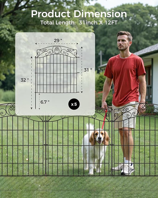 10 Panels No Dig Decorative Outdoor Garden Fence with Gate, 40 in(H) X 23.6 ft(L) Animal Barrier Fencing, Rustproof Portable Fence, Temporary Dog Fence Outdoor for Yard, Outside, Backyard
