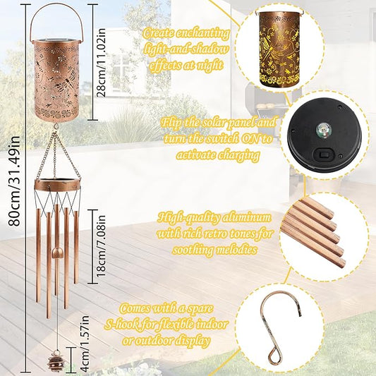 Dragonfly Solar Wind Chimes for Outside, Dragonfly Gifts Solar Lantern Wind Chimes, Garden Decorative Hanging Lights for Patio Porch Yard Lawn Decor