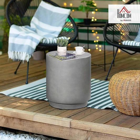 HOMCOM Round Side Table, Lightweight Accent Table with Concrete Finish, End Table with 4 Adjustable Feet for Indoor, Outdoor, Light Gray