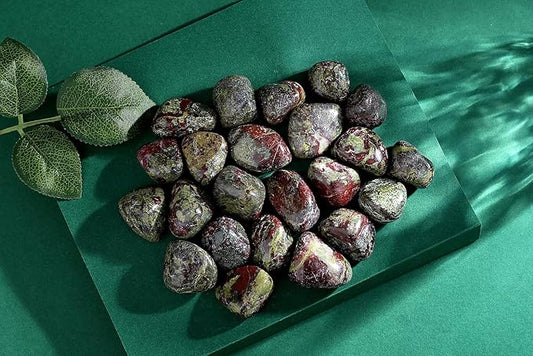 QINJIEJIE Dragon Bloodstone Polished Stones Tumbled Crystals Bulk Gemstones Healing Crystal Rocks Set Decorative Landscape Quartz Real Reiki Stone for Vase Home Decor Energy Witchcraft Gifts 0.5 LBS