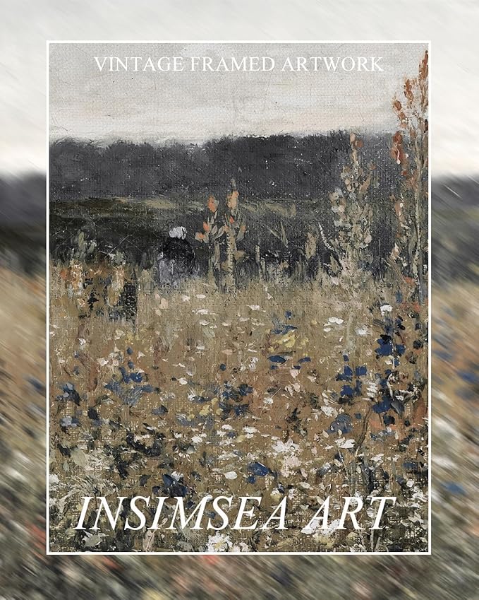 InSimSea Extra Large Framed Vintage Wall Art, Living Room Country Farmhouse Decor, Flower Meadow Landscape Paintings, Canvas Prints, Retro Scenery Long Pictures for Bedroom Above of Bed,20x40inch