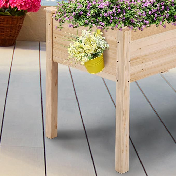 Yaheetech 1pc Raised Garden Bed 48x24x30in Elevated Wooden Horticulture Planter Box with Legs Standing Growing Bed for Gardening/Backyard/Patio/Balcony
