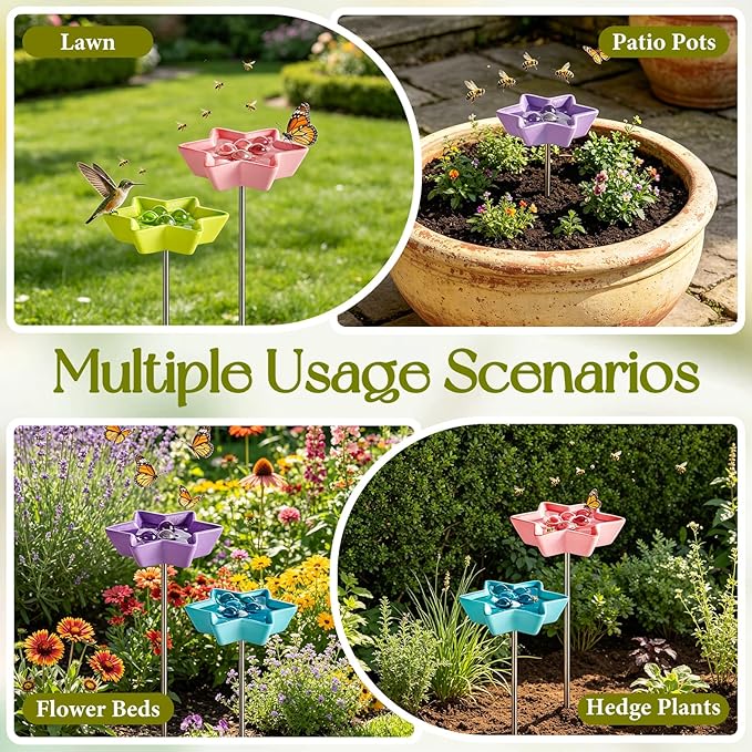 4 Pack Bee Watering Station, Resin Bee Feeder, Flower Design Butterfly Bath Bowl Drinking Cups for Pollinators Small Bird Outdoor Garden Yard Patio