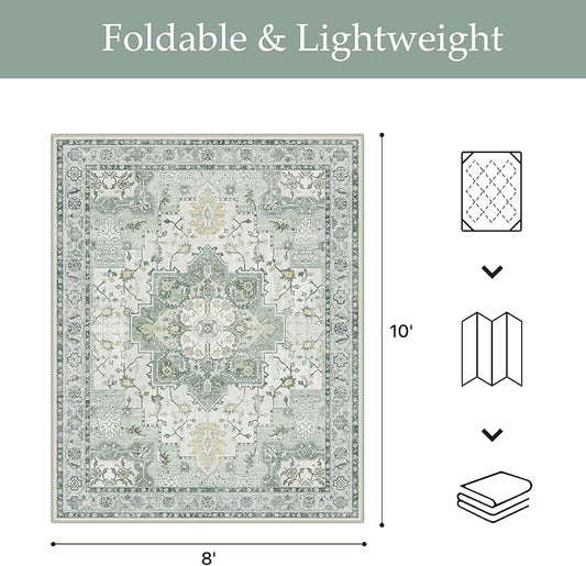GENIMO Outdoor & Indoor Area Rug 8'x10', Waterproof, Non-Shedding, Easy Cleaning, Boho Mat for Patio, Living Room, Balcony, Dining Room, RV, Deck, Bedroom, Camping, Outside Carpet,Light Green