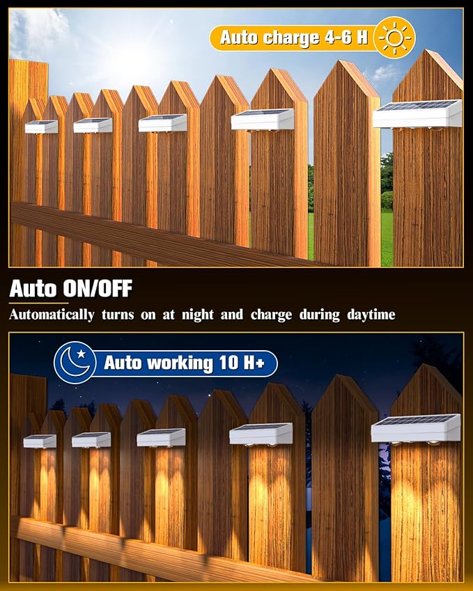 JOFIOS Solar Fence Lights 12 Pack, 50 Lumens Outdoor Fence Solar Lights with 12 Modes RGB Color Glow LED Solar Lights Outdoor Waterproof for Patio, Backyard, Deck, Fence, Railing.(White Shell)
