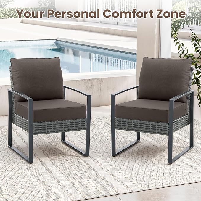 Outdoor Chair Cushions, 6 Inch Thick Patio Seat & Back Cushions Set with Removable Cover, Waterproof Patio Cushions for Outdoor Furniture, 24 x 24 Inch, Gray 2-Set