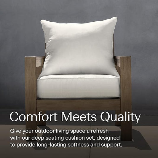 Honeycomb Outdoor Deep Seat, 24 x 23, Textured Solid Bone Chair Cushion for Patio Furniture
