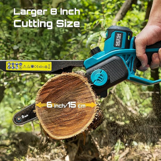 SEESII Flagship 8-Inch Cordless Mini Chainsaw, 2026 Upgraded Brushless Motor, Electric Chainsaw with 2×4000mAh Batteries, Tool-Free Chain Tension & Oiler, Handheld Saw for Fast Tree Branch Cutting