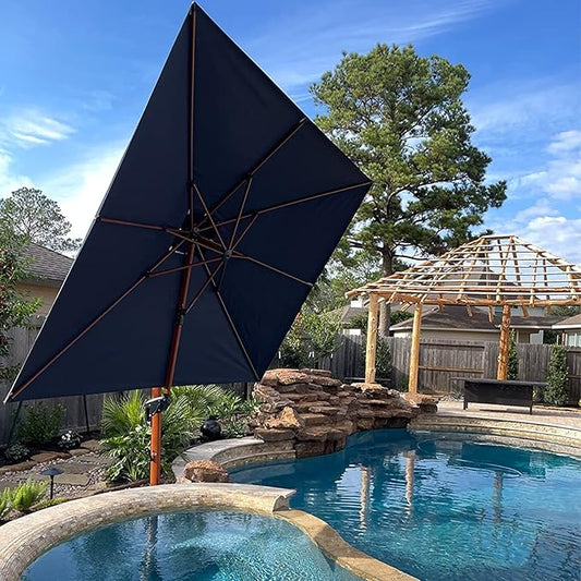 PURPLE LEAF 10ft Patio Umbrella Outdoor Square Umbrellas Large Cantilever Umbrella Windproof Offset Umbrellas Heavy Duty Sun Umbrella for Garden Deck Pool Patio, Navy Blue