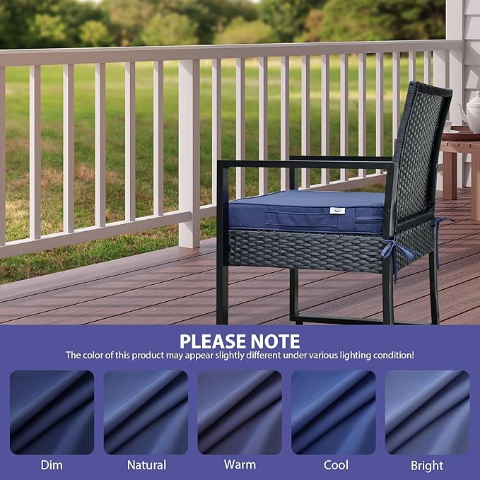 Outdoor Chair Cushions Set of 4 -Waterproof Outdoor Seat Cushions for Patio Furniture, Patio Chair Cushion with Handle and Ties, Square Out Door Chair Pads,19" x 19" x 3", Navy Blue
