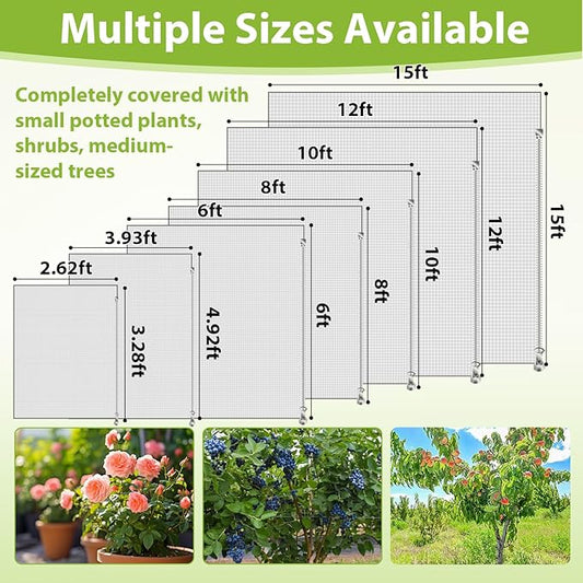 Large Fruit Tree Netting with Drawstring and Zipper, 15 * 15FT Garden Netting for Garden Protection, Insect Bird Netting for Fruit Trees, Protection from Anti Birds, Bugs,Cicadas, Insects