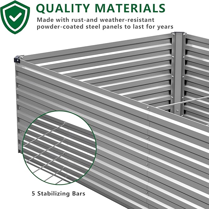 DIIYIV Galvanized Raised Garden Bed Kit Outdoor Patio,8x2x2ft Large Rectangular Metal Planter Boxes,Deep Root Box Planter for Gardening,Vegetables,Flowers,Herbs-Silver