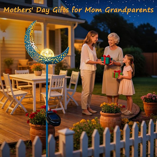 Homeimpro Moon Solar Garden Lights Outdoor Stakes, Waterproof Crackle Glass Metal Yard Lights for Lawn, Patio Accessories, Backyard Decor, Birthday Gifts for Mom