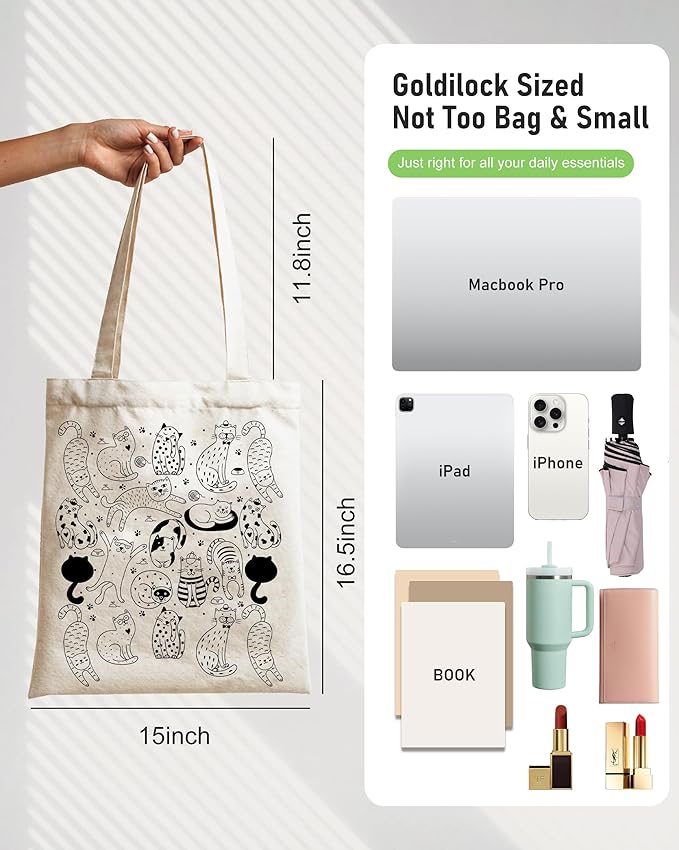 Double-Sided Canvas Tote Bag for Women with Magnetic Snap, Wide Strap & Inner Pocket for Work, Shopping, Travel