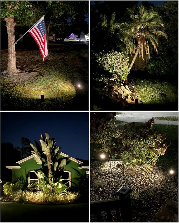 EZVALO Solar Spot Lights Outdoor IP67 Waterproof, Adjustable Solar Landscape Lights, 3 Lighting Modes Solar Spotlights for Outside Yard Garden Plant Trees Pathway Flag (Warm White-4Pack)