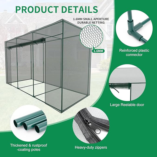 SUNYRISY Garden Plant Netting Crop Cage for Garden Raised Bed, 11.8 x 4 x 6 Ft Plant Cover Cage Protectors from Animal for Outdoor Plants with Frame and Zippered Door