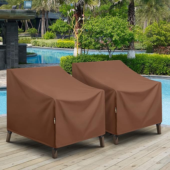 Arcedo Patio Outdoor Chair Covers Waterproof, Heavy Duty Patio Furniture Covers for Lounge Chairs, Deep Seat Cover for Lawn Garden, All Weather Protection, 33"W x 34"D x 30"H, 2 Pack, Brown