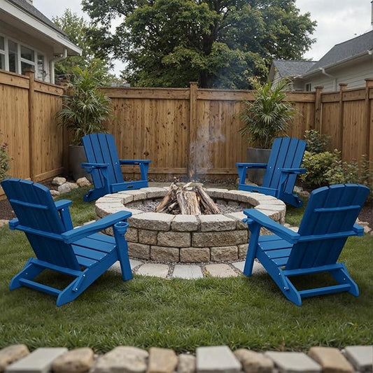 Folding Adirondack Chair, HDPE All-Weather Fire Pit Chairs, Plastic Adirondack Chairs with 2 Cup Holder, Outdoor Lawn Chair for Patio Garden (Royal Blue)