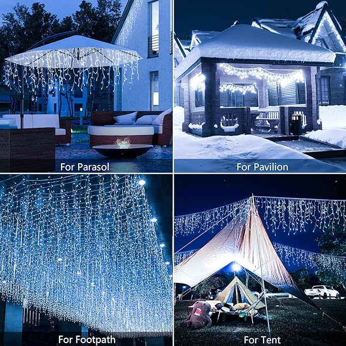 Solar Icicle Lights for Outside - 82Ft 660 LED Solar Powered Christmas Lights Outdoor Waterproof with Remote, Cool White LED Icicle String Lights for Halloween Wedding Patio Balcony Roof Decor