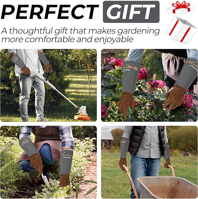 HLDD HANDLANDY Long Gardening Gloves for Women Men - Leather Rose Pruning Gloves Thorn Proof - Breathable Working Glove