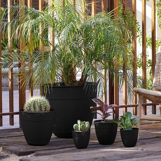Bloem Dayton 6" Black Recyled Plastic Planter Pot with Drainage Holes and Removable Saucer for Indoor and Outdoor Gardening